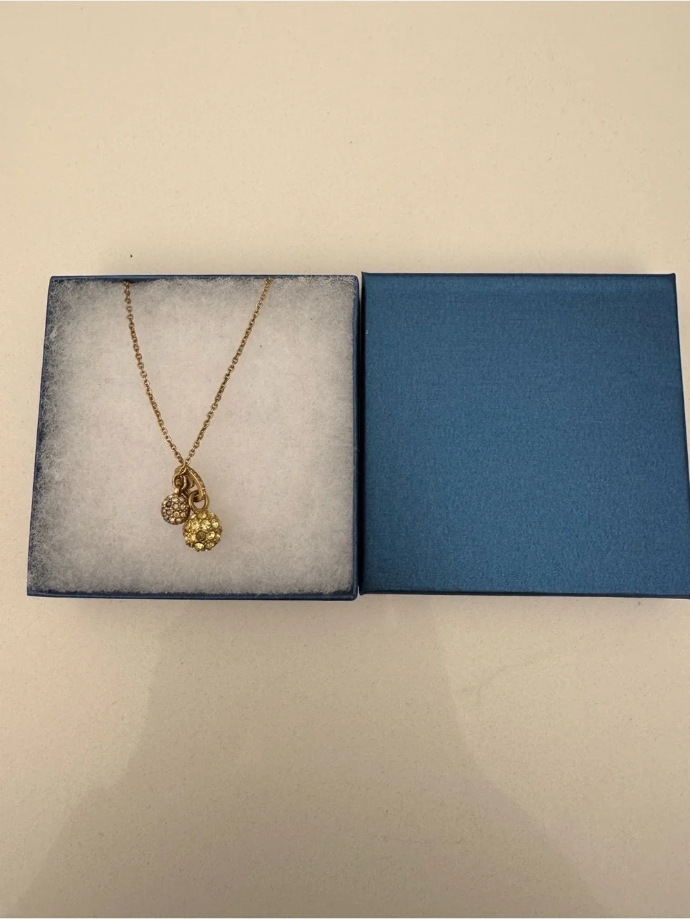 Swarovski Gold Crystal Pavé Double Ball Pendant Necklace